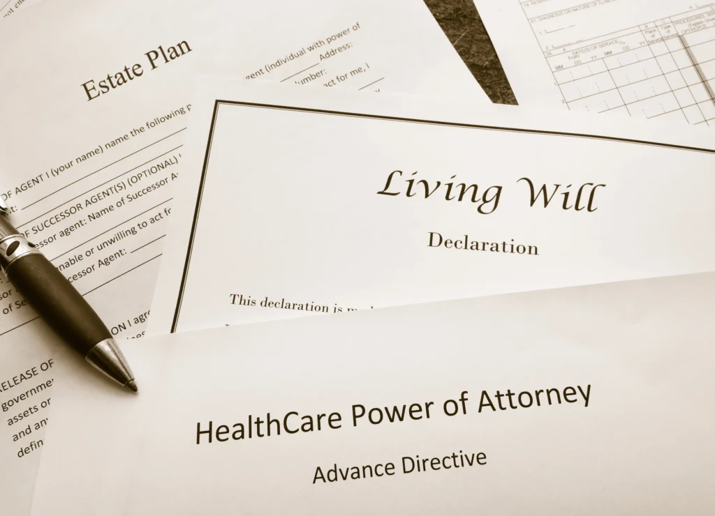 Trust documents on a desk, illustrating the Jimmy Buffett estate dispute between co-trustees of a marital trust